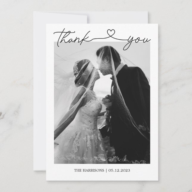 Minimalist Wedding Thank You Card with Photo (Front)