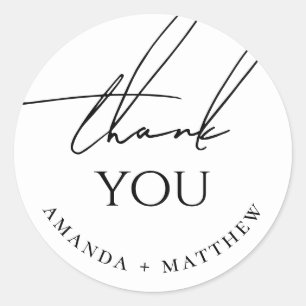 Minimalist Wedding Thank You Modern Script Classic Round Sticker