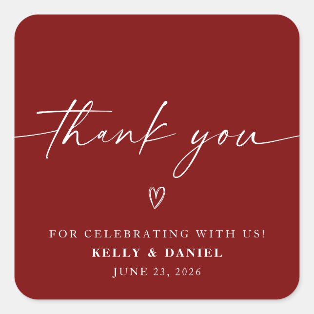 Minimalist Wedding Thank You Square Sticker (Front)