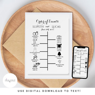 Minimalist Wedding Timeline Insert   Custom Events Invitation