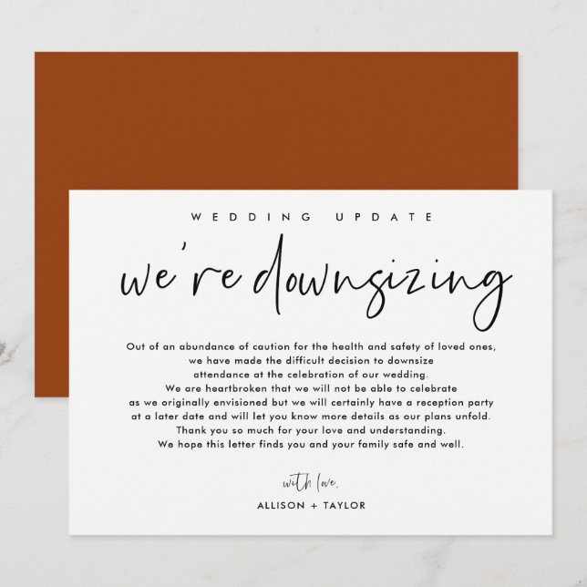 Minimalist Wedding Update Downsize Announcement (Front/Back)