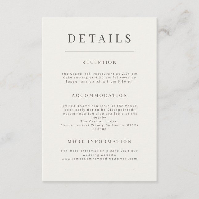 Minimalist Wedding Warm White Enclosure Card (Front)
