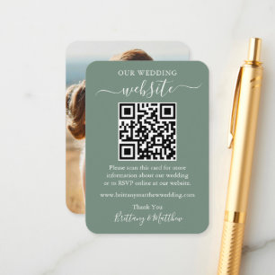 Minimalist Wedding Website Photo QR Sage Green Enclosure Card