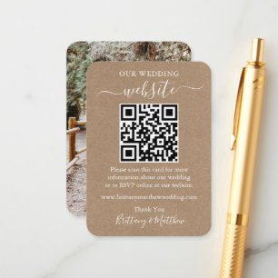 Minimalist Wedding Website Simple Photo Kraft QR  Enclosure Card