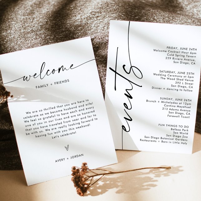 Minimalist Wedding Welcome Letter + Events Card  (Creator Uploaded)