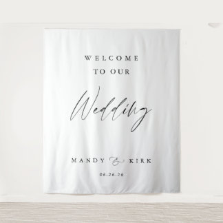 Minimalist Wedding Welcome Sign | Modern Banner Tapestry