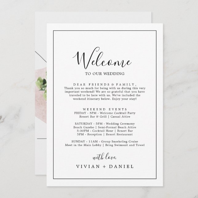 Minimalist Welcome Letter Itinerary & Map (Front/Back)