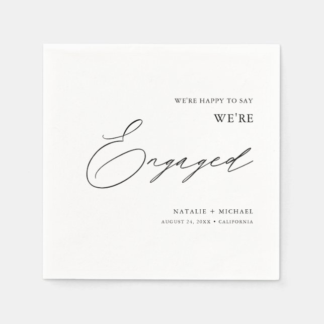Minimalist We're Engaged Custom Engagement Party Napkin (Front)