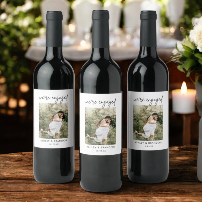 Minimalist We're Engaged Engagement Party Favours Wine Label (Creator Uploaded)