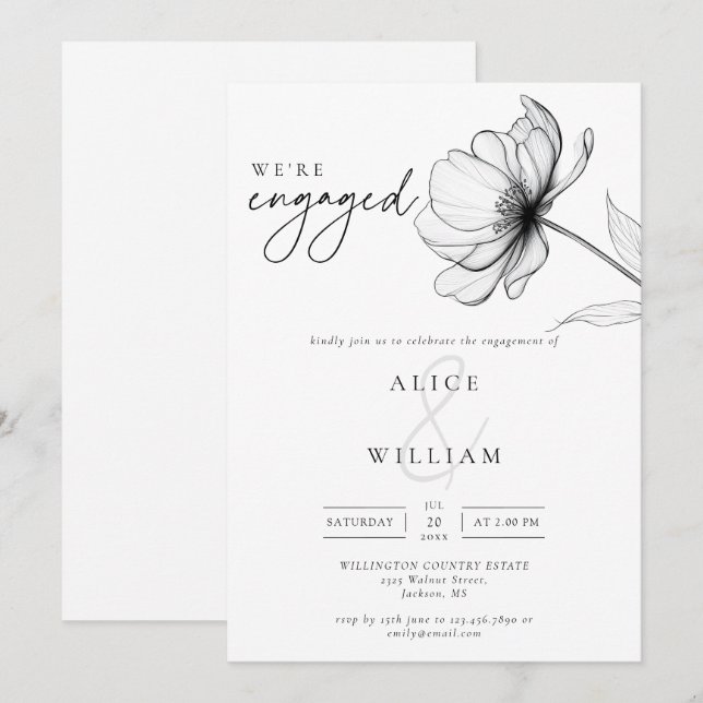 Minimalist We're Engaged Floral Engagement Party Invitation (Front/Back)