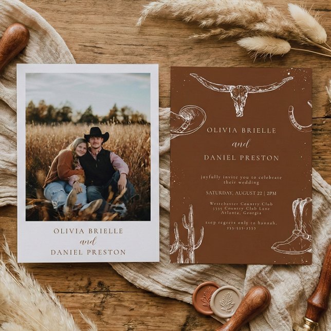 Minimalist Western Rustic Country Photo Wedding Invitation (Creator Uploaded)