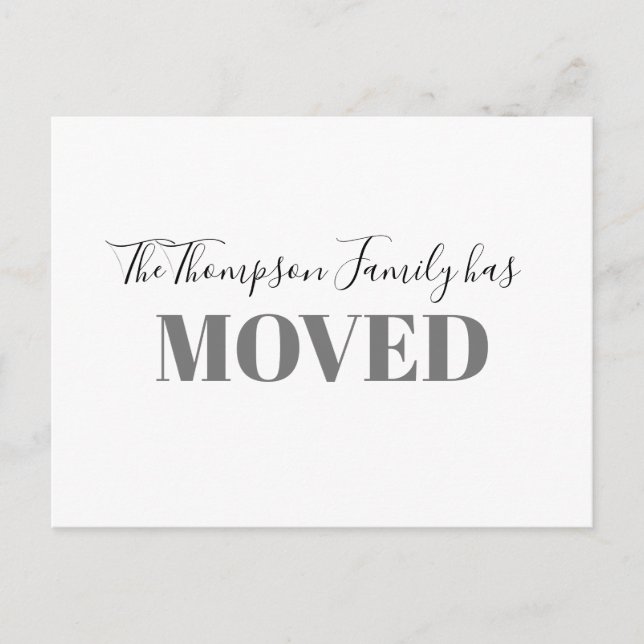 Minimalist We've Moved Simple Moving Budget Announcement Postcard (Front)