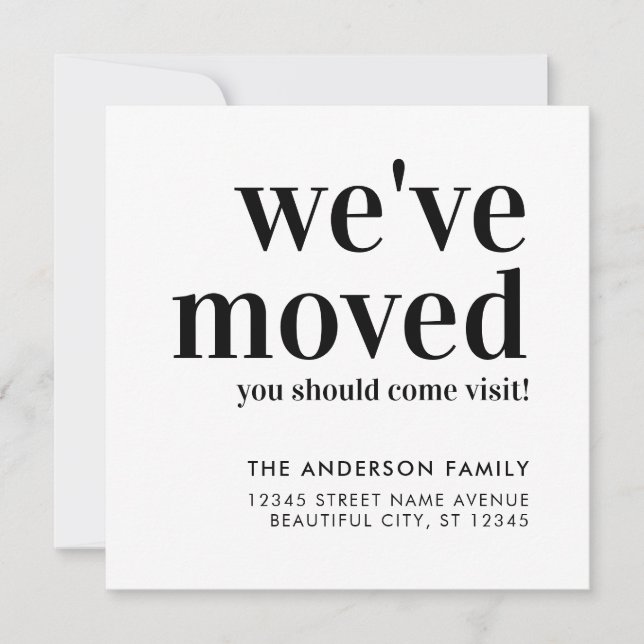 Minimalist We've Moved Trendy Modern Black Moving Announcement (Front)