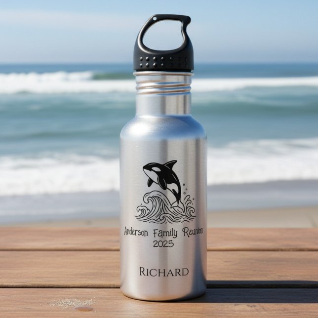 Minimalist Whale Family Reunion 532 Ml Water Bottle (Minimalist Family Reunion water bottle with whale design)