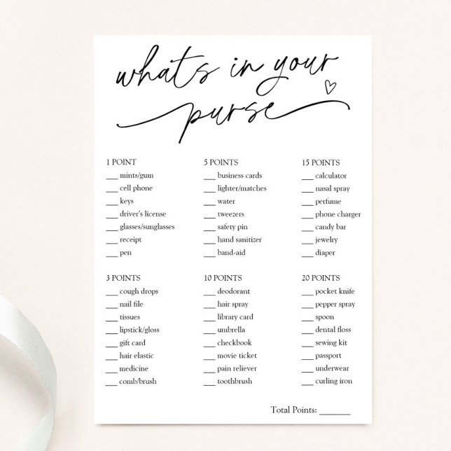 Minimalist What's in Your Purse Bridal Game Card (Creator Uploaded)