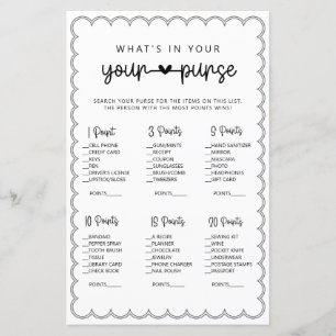 Minimalist what's in your purse bridal shower gam