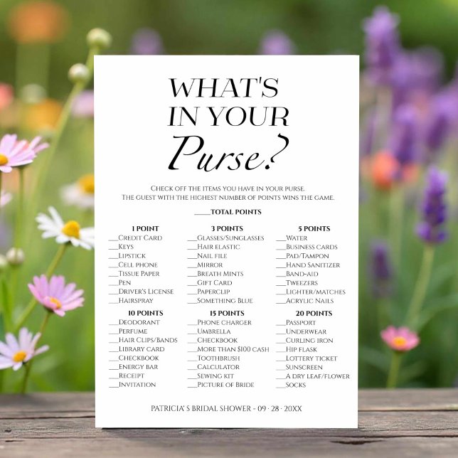 Minimalist What's In Your Purse Game Card (Creator Uploaded)