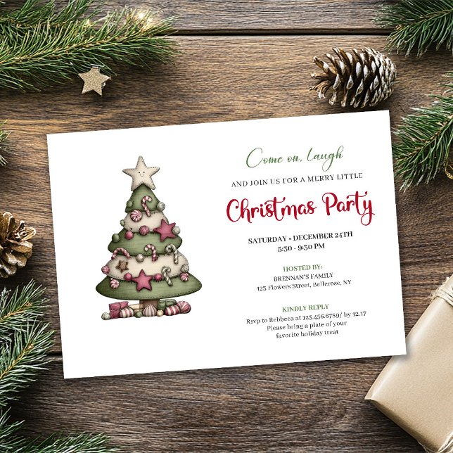 Minimalist Whimsical Christmas Tree Party Design Invitation (Minimalist Whimsical Christmas Tree Party Design)