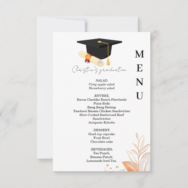 Minimalist Whimsical Graduation party dinner menu Invitation (Front)