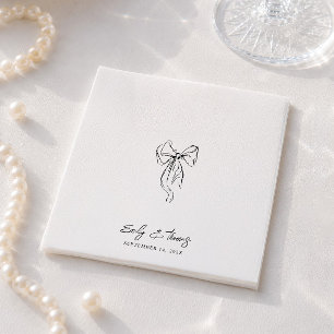 Minimalist Whimsical Ink Hand Drawn Bow Wedding Napkin