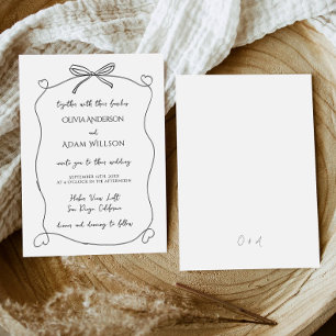 Minimalist Whimsical Quirky Hand Drawn Bow Wedding Invitation