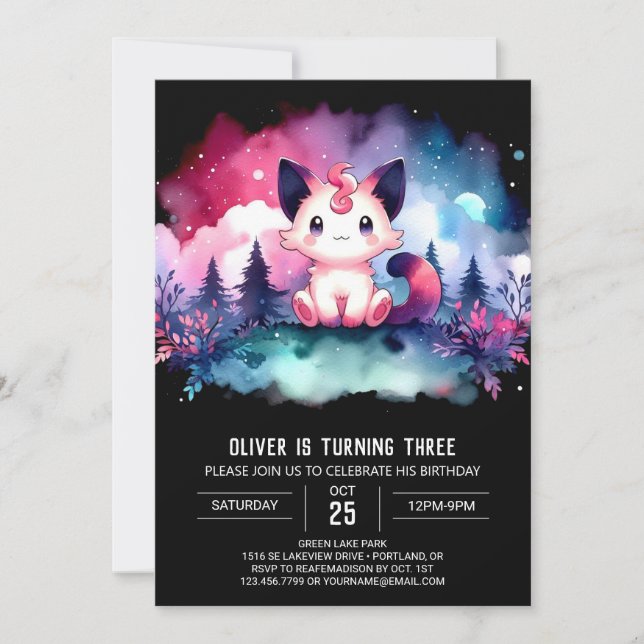 Minimalist Whimsy Cat Birthday Invitation (Front)