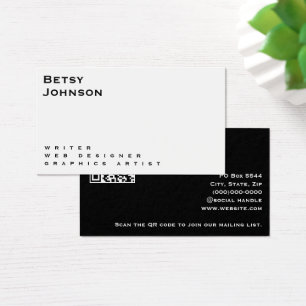 Minimalist White and Black Business Card w QR code