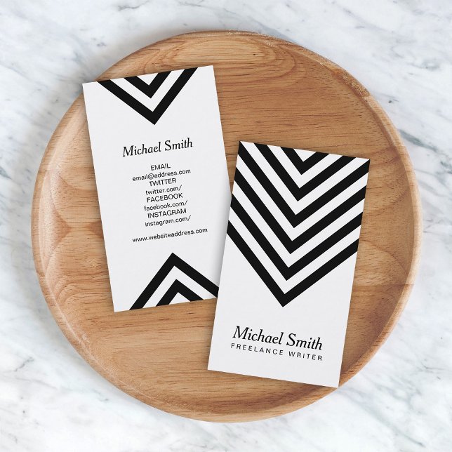 Minimalist White and Black Chevron Social Media Business Card (Creator Uploaded)