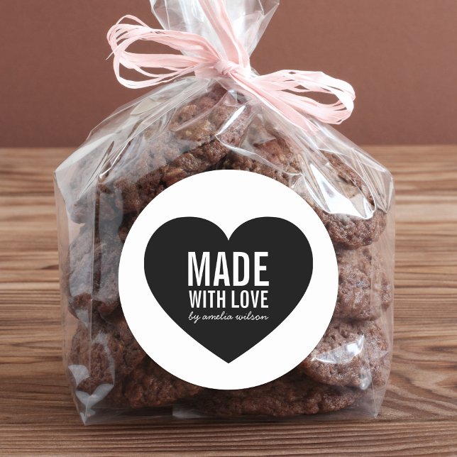 Minimalist White and Black Heart Made with Love Classic Round Sticker (Creator Uploaded)