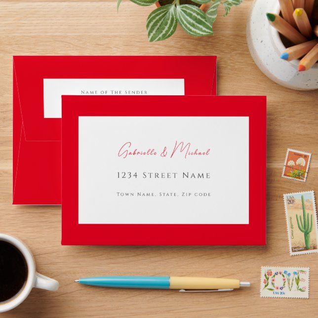 Minimalist White and Cherry Red Wedding  Envelope (Desk)