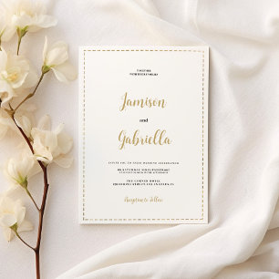 Minimalist white and gold calligraphy Wedding Invitation