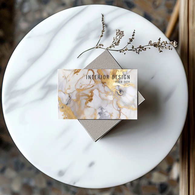 Minimalist white and Gold Marble Business Card (White and Gold marble effect effect Business Card for interior design company.)