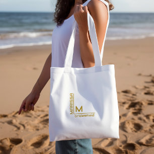 Minimalist White and Gold Personalised Bridesmaid Tote Bag