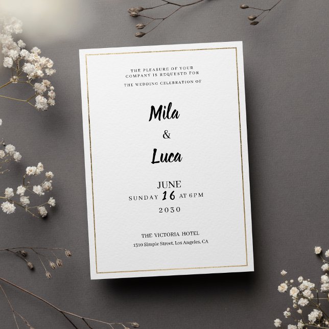 Minimalist white and gold typography Wedding Invitation (Minimalist white and gold typography Wedding )