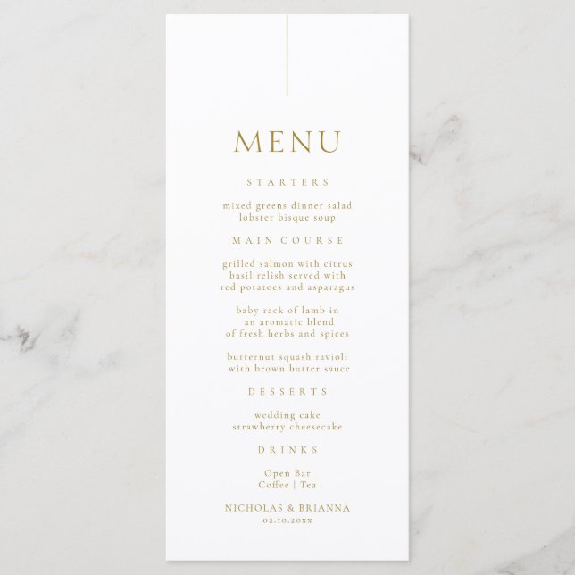 Minimalist White and Gold Wedding Menu (Front)