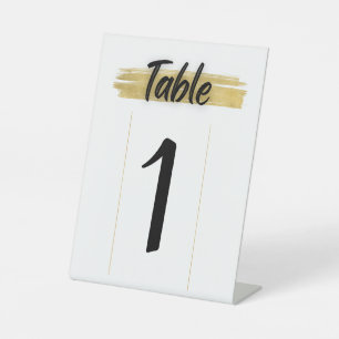 Minimalist White and Gold Wedding Table Number  Pedestal Sign