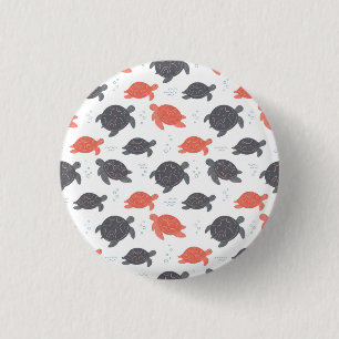 Minimalist White and Grey Sea Turtle Pattern 3 Cm Round Badge