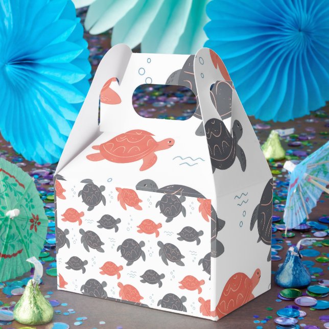 Minimalist White and Grey Sea Turtle Pattern Favour Box (Party)