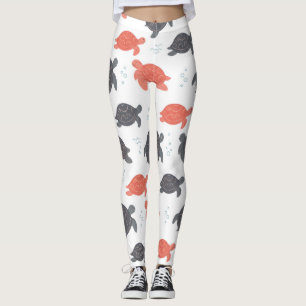 Minimalist White and Grey Sea Turtle Pattern Leggings