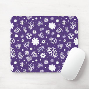 Minimalist White and Purple Flowers Mouse Pad