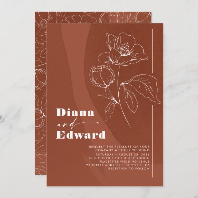Minimalist White and Terracotta Boho Wedding Invitation (Front/Back)