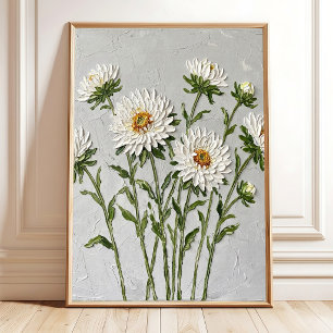 Minimalist White Aster Wall Art Canvas Print