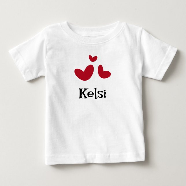 Minimalist White Baby Tshirt with Red Hearts (Front)