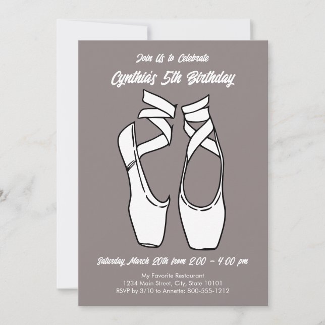 Minimalist White Ballet Birthday Party Invitation (Front)