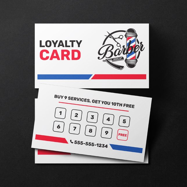 Minimalist White Barbershop Salon Dairdresser Loyalty Card (Creator Uploaded)
