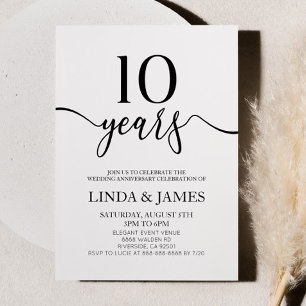 Minimalist White Black 10th Wedding Anniversary Invitation