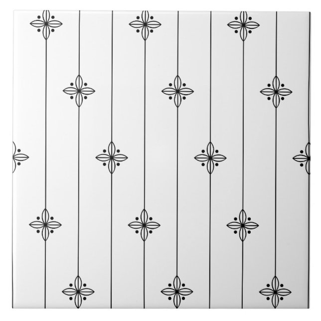 Minimalist White Black Geometric Pattern Ceramic Tile (Front)