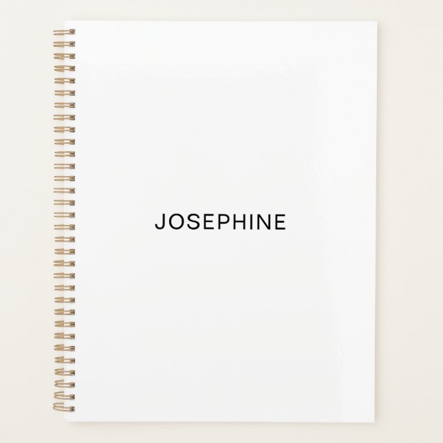 Minimalist white black modern simple personalised planner (Front)
