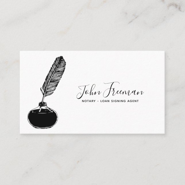 Minimalist White & Black Notary Loan Signing Agent Business Card (Front)