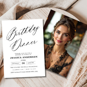 Minimalist White Black Photo Birthday Dinner Invitation